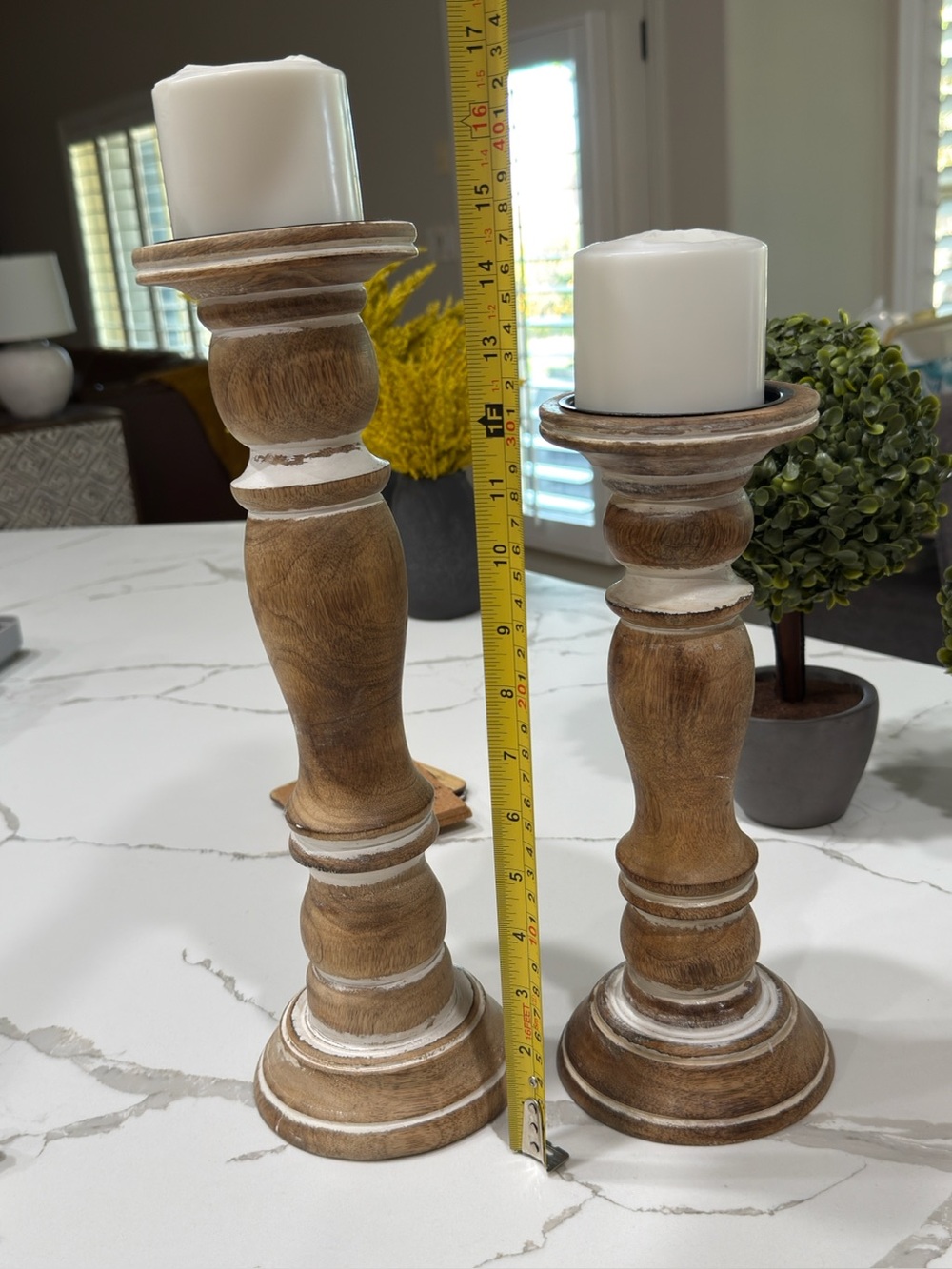 Rustic Distressed Wood Candle Holders - Set of 2, Brown